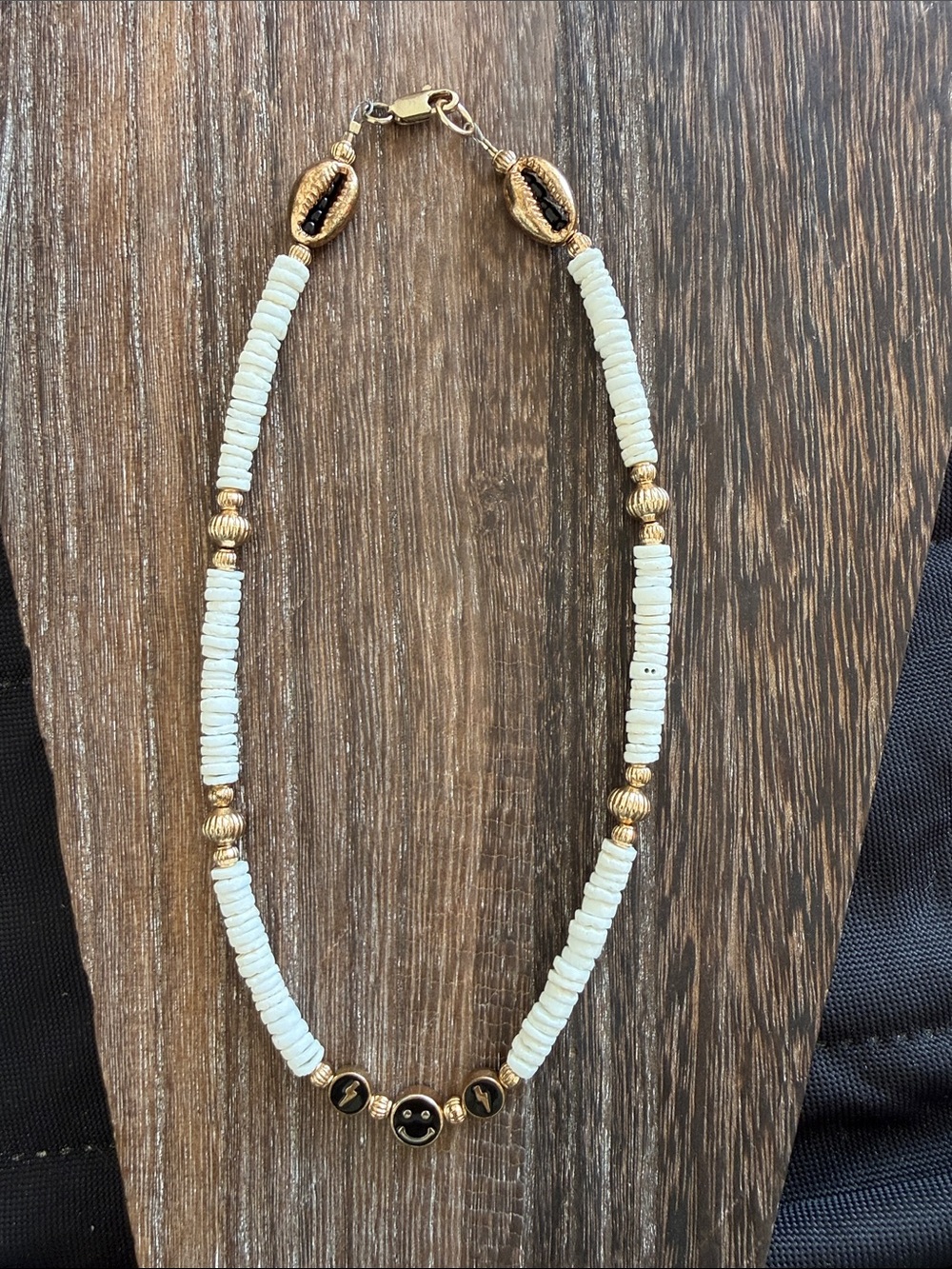 Gold and White Beaded Shell Accent Necklace for Women